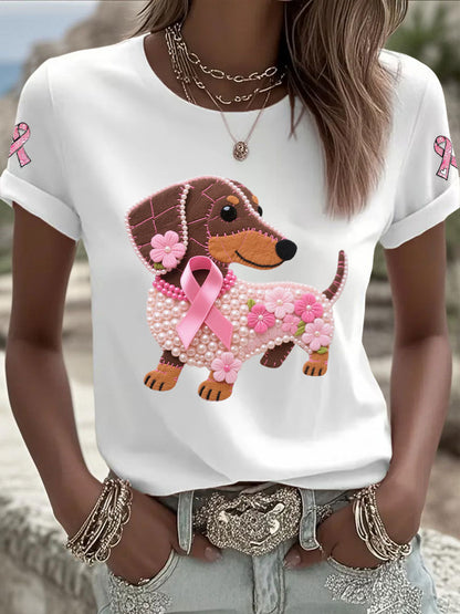 Women's Pink Ribbon Print Casual T-shirt