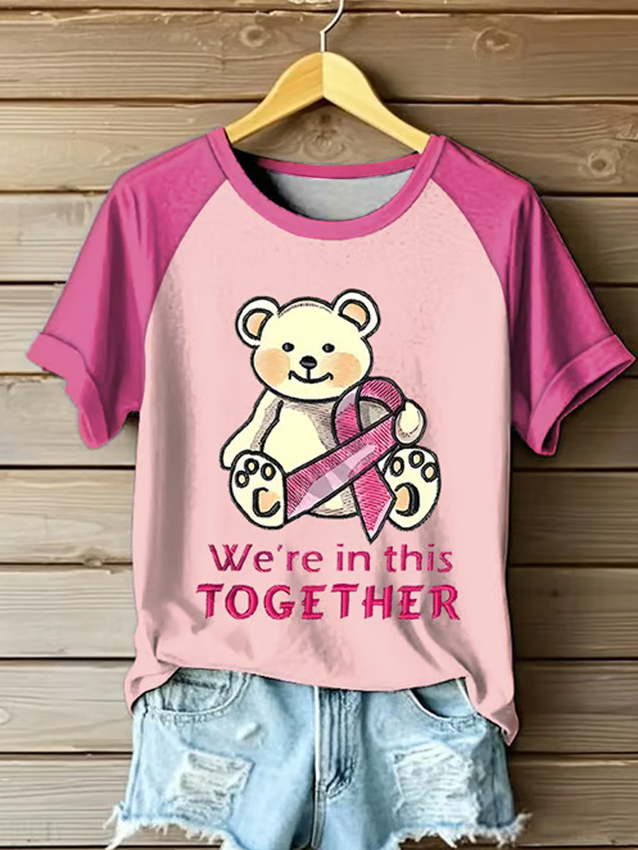 Women's Pink Ribbon Print Casual T-shirt