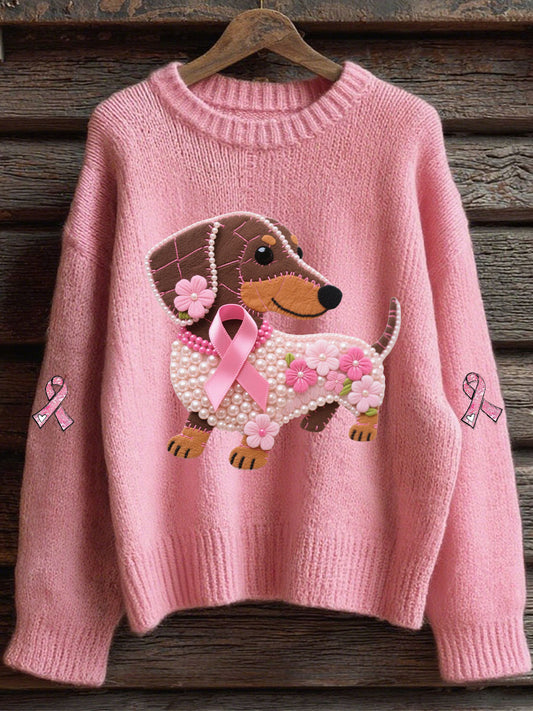 Women's Pink Ribbon Print Casual Top