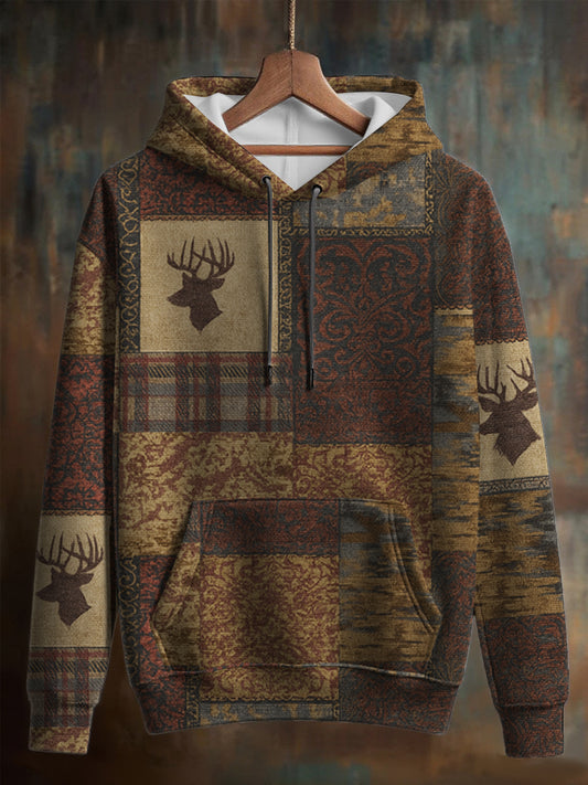 Men's Vintage Western Elk Oversized Drop-Shoulder Hoodie