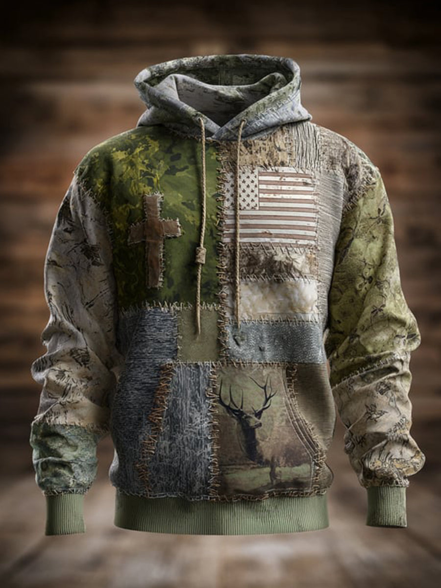 Men's Vintage Western Elk Oversized Drop-Shoulder Hoodie