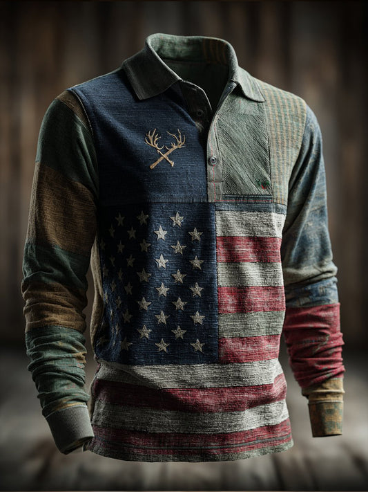 Men's Vintage Western Elk Long Sleeve Shirt