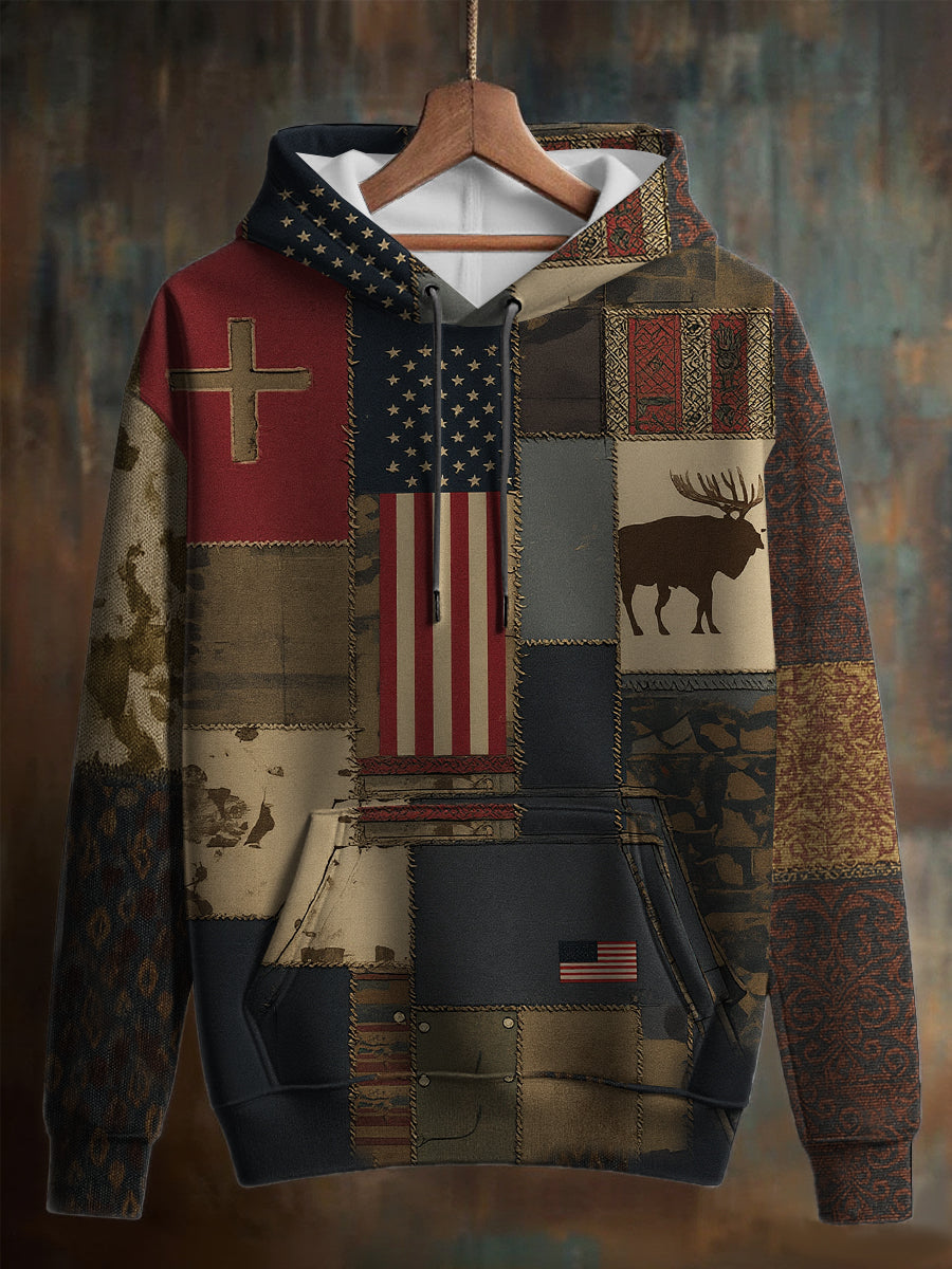 Men's Vintage Western Elk Oversized Drop-Shoulder Hoodie