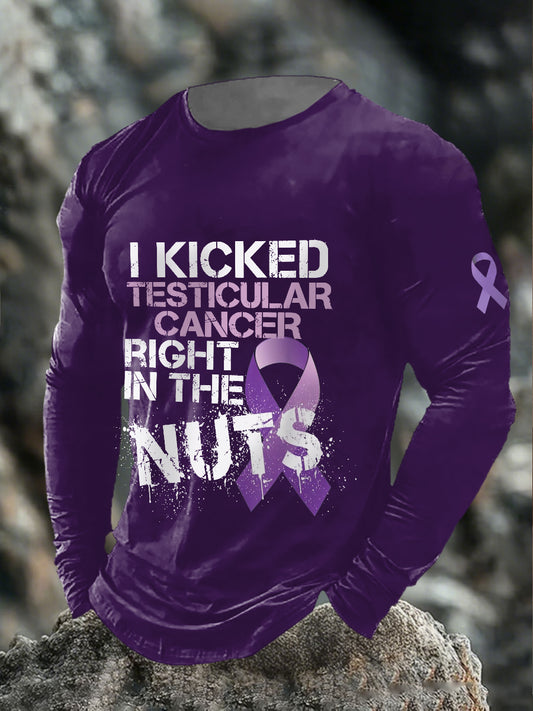 Men's I kicked testicular cancer right in the nuts long-sleeved T-shirts