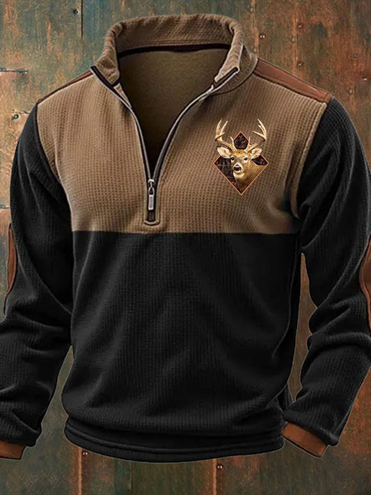Men's Vintage Western Elk Stand-up Collar Long-sleeved Top