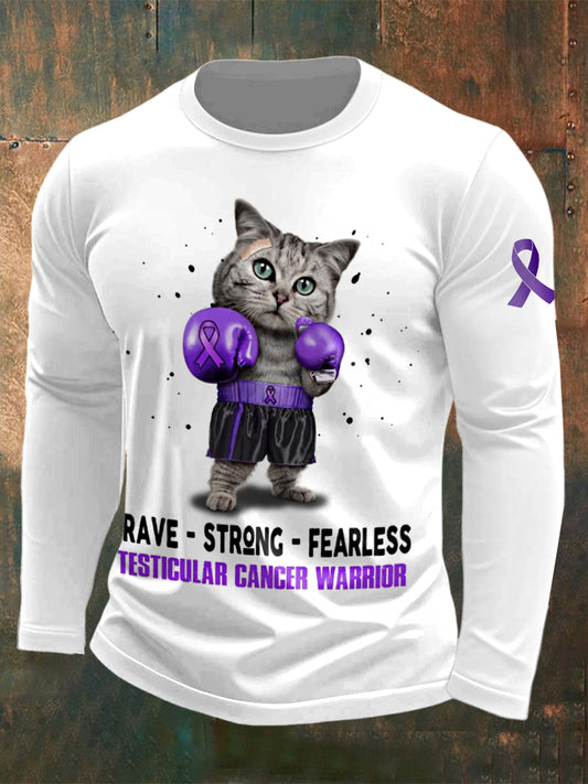 Men's Testicular Cancer Printed Round Neck Long Sleeve T-shirt