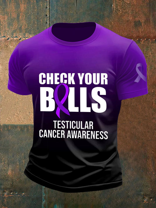 Men's Testicular Cancer Printed Vintage Fashion Loose Short Sleeve T-Shirt