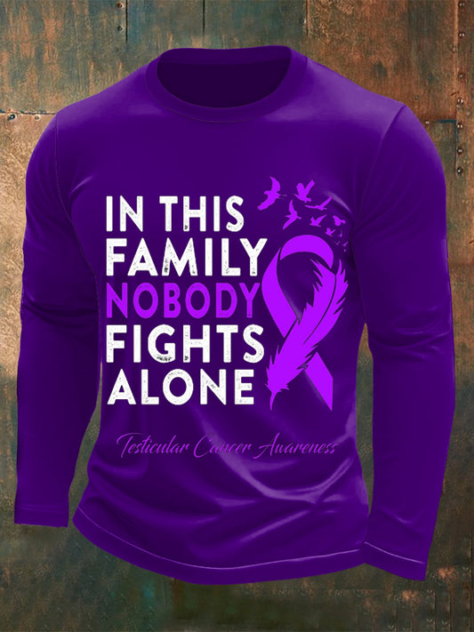 Men's Testicular Cancer Printed Round Neck Long Sleeve T-shirt