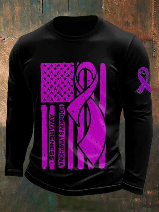 Men's Testicular Cancer Printed Round Neck Long Sleeve T-shirt