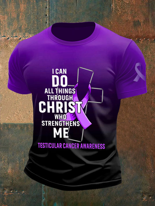 Men's Testicular Cancer Printed Vintage Fashion Loose Short Sleeve T-Shirt