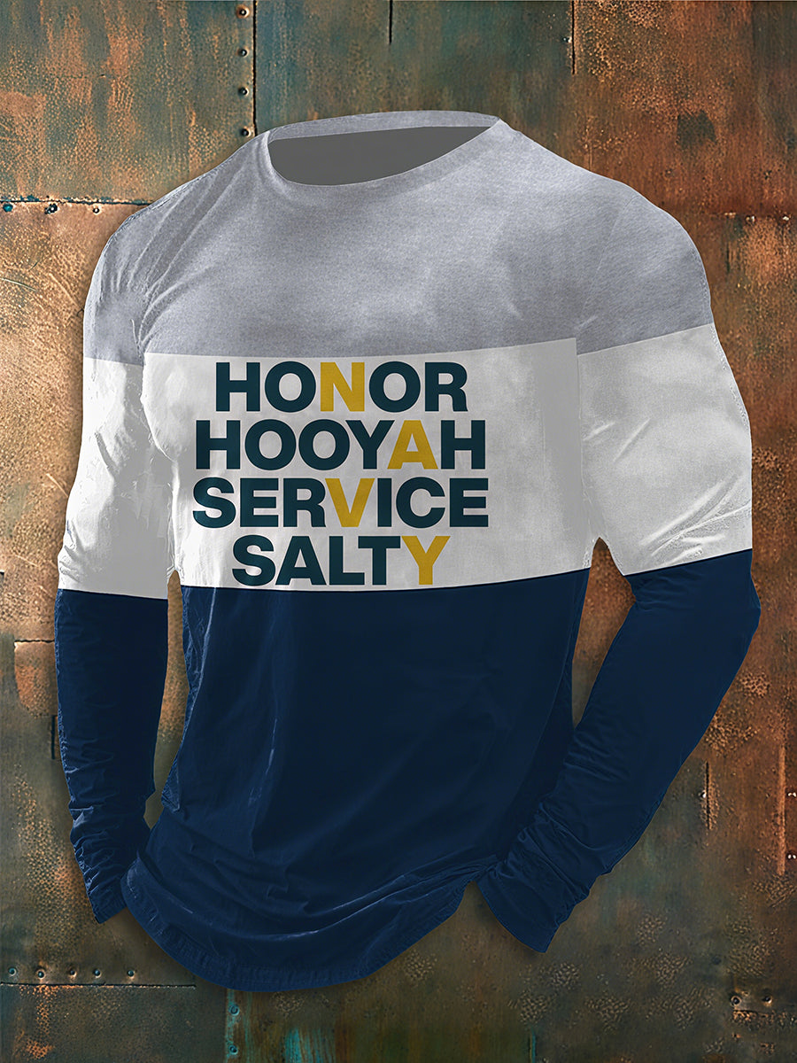 Men's Navy Anniversary Honor Hooyah Service Salty Print T-shirt