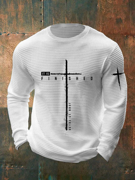 Men's It Is Finished Cross Waffle Print T-shirt
