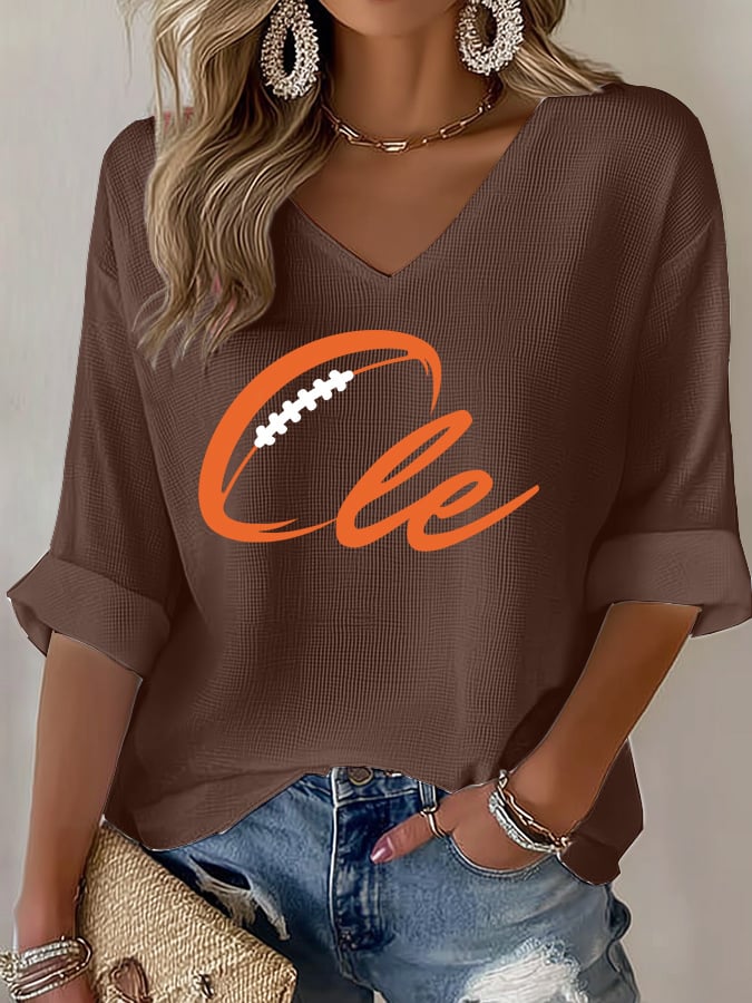 Women's Football Fans Lovers Gameday Casual Waffle T-shirt