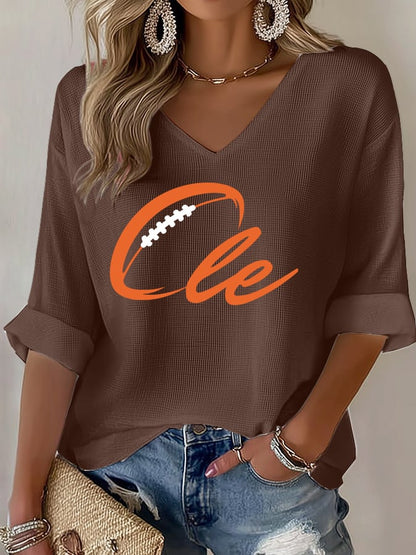 Women's Football Fans Lovers Gameday Casual Waffle T-shirt