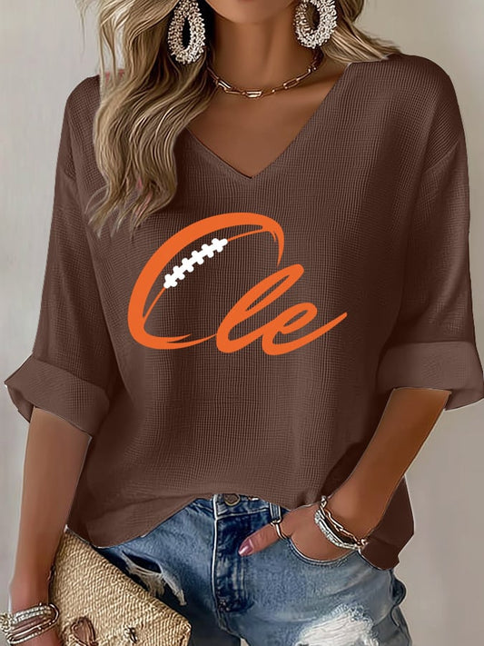 Women's Football Fans Lovers Gameday Casual Waffle T-shirt