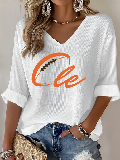 Women's Football Fans Lovers Gameday Casual Waffle T-shirt