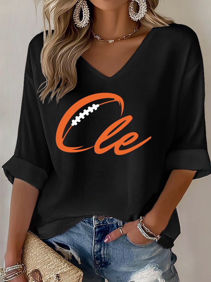 Women's Football Fans Lovers Gameday Casual Waffle T-shirt