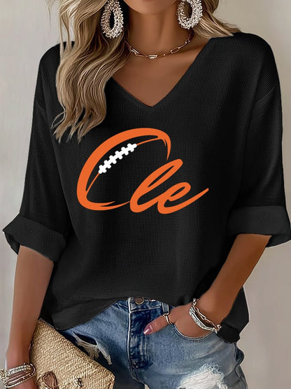 Women's Football Fans Lovers Gameday Casual Waffle T-shirt