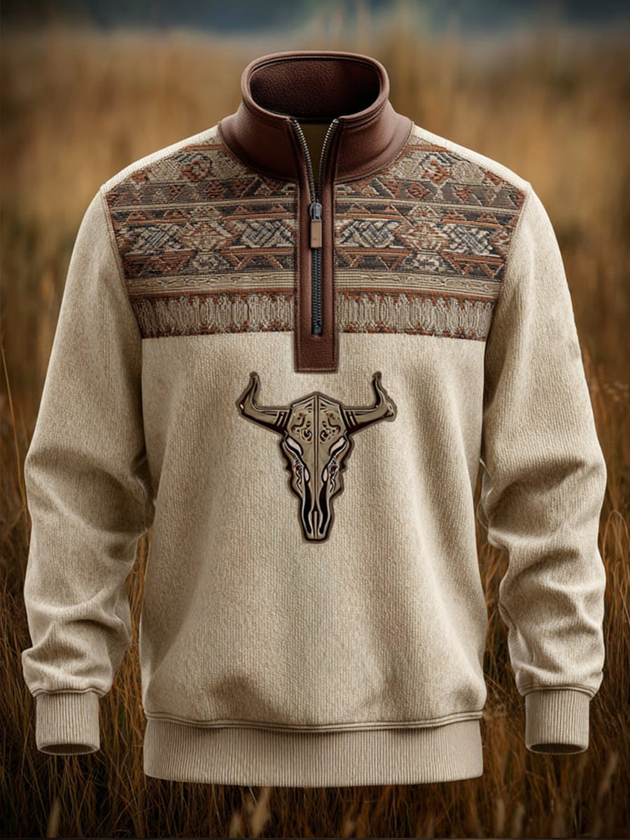 Men's Vintage Casual Western Zip-Up Sweatshirt