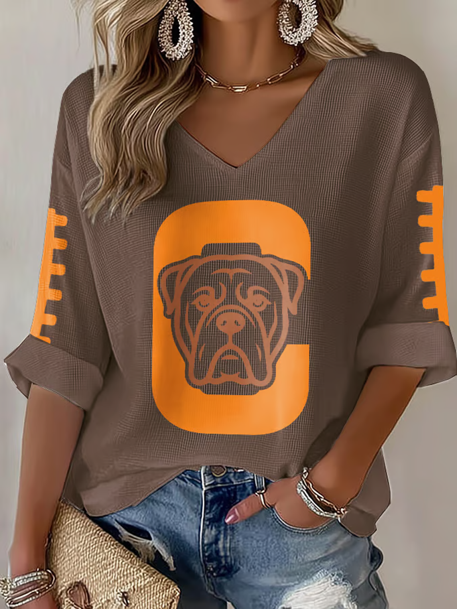 Women's Football Fans Lovers Gameday Casual Waffle T-shirt