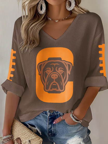 Women's Football Fans Lovers Gameday Casual Waffle T-shirt