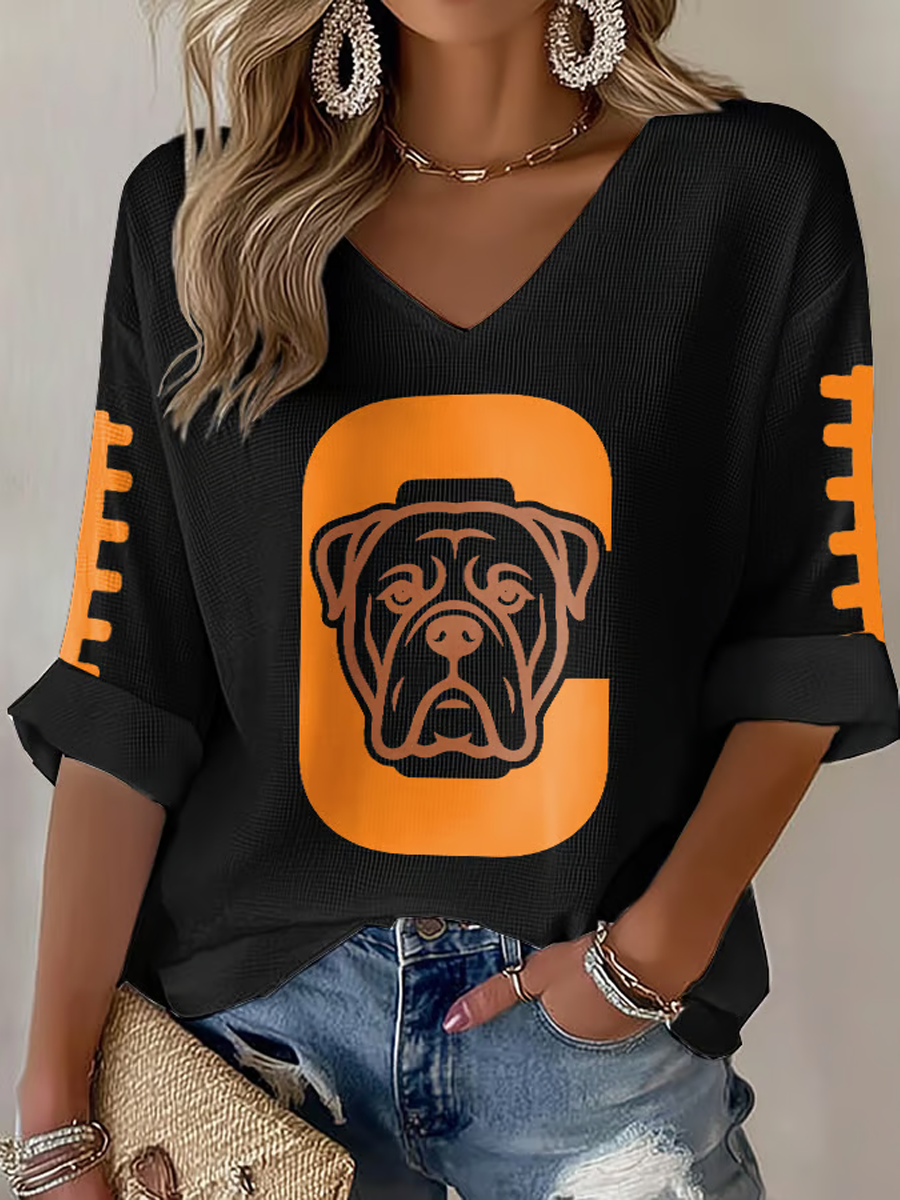 Women's Football Fans Lovers Gameday Casual Waffle T-shirt