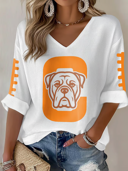 Women's Football Fans Lovers Gameday Casual Waffle T-shirt