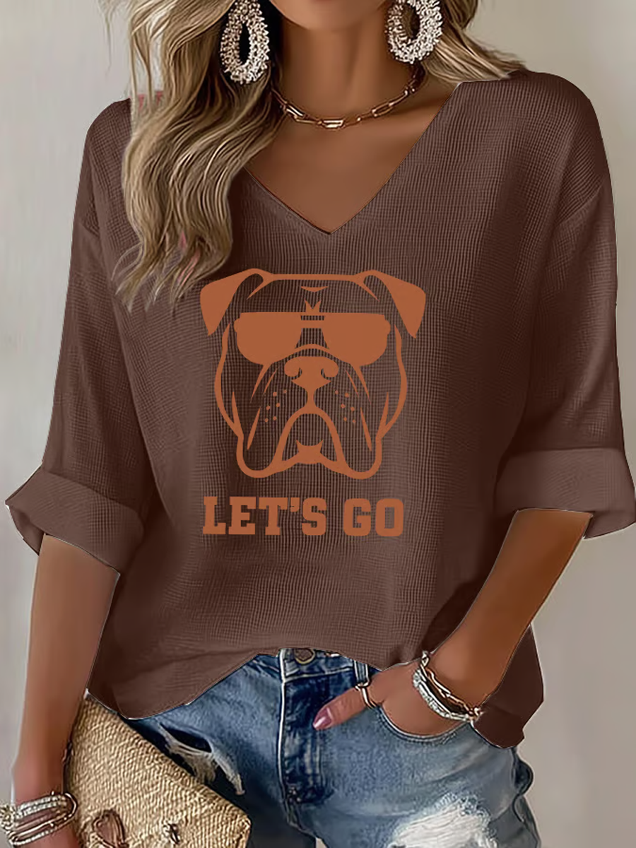 Women's Football Fans Lovers Gameday Casual Waffle T-shirt