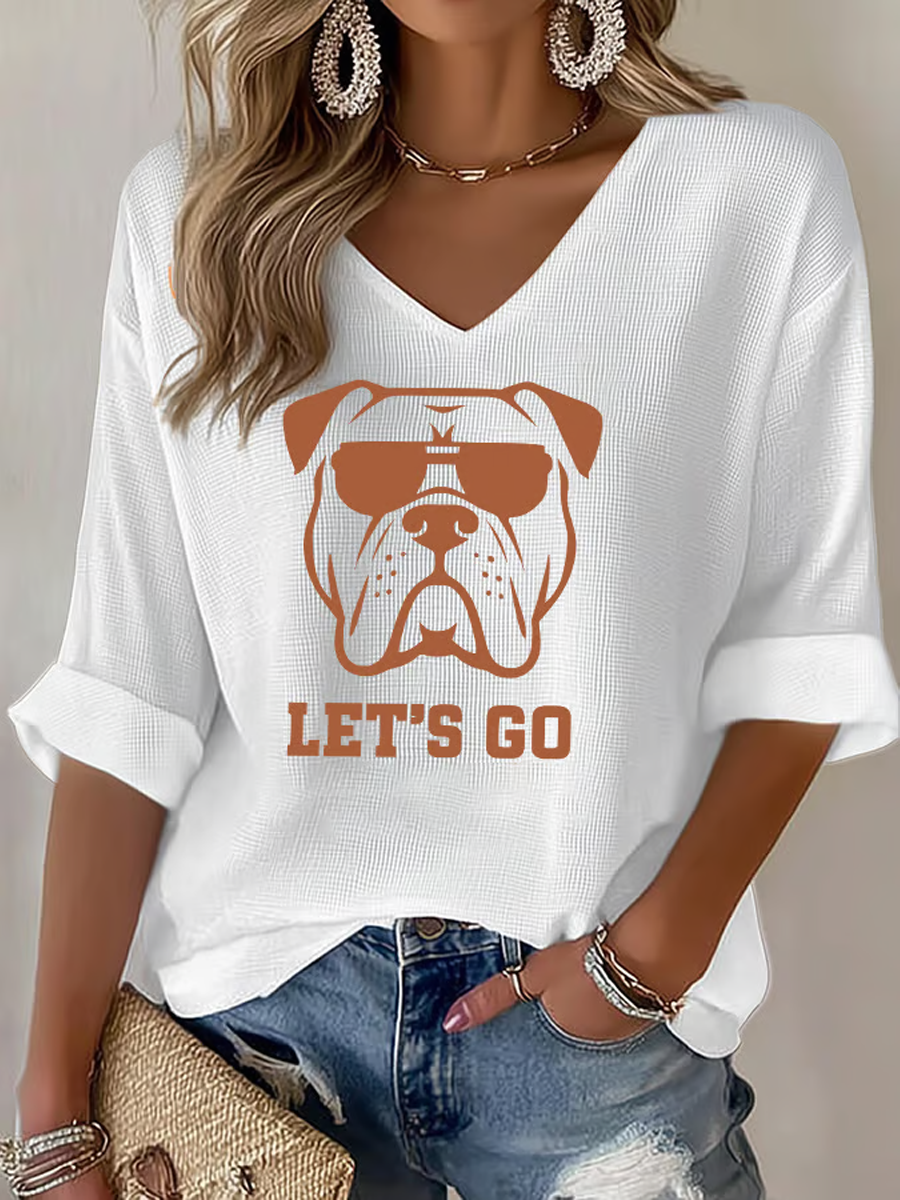 Women's Football Fans Lovers Gameday Casual Waffle T-shirt