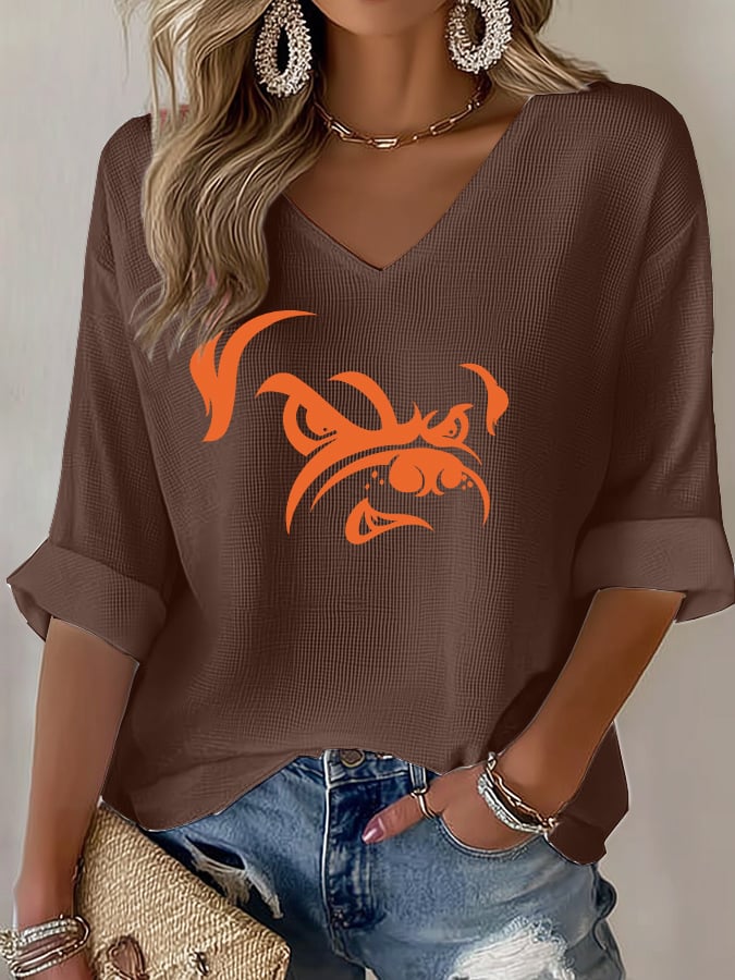 Women's Football Fans Lovers Gameday Casual Waffle T-shirt