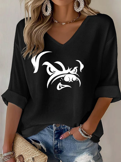 Women's Football Fans Lovers Gameday Casual Waffle T-shirt