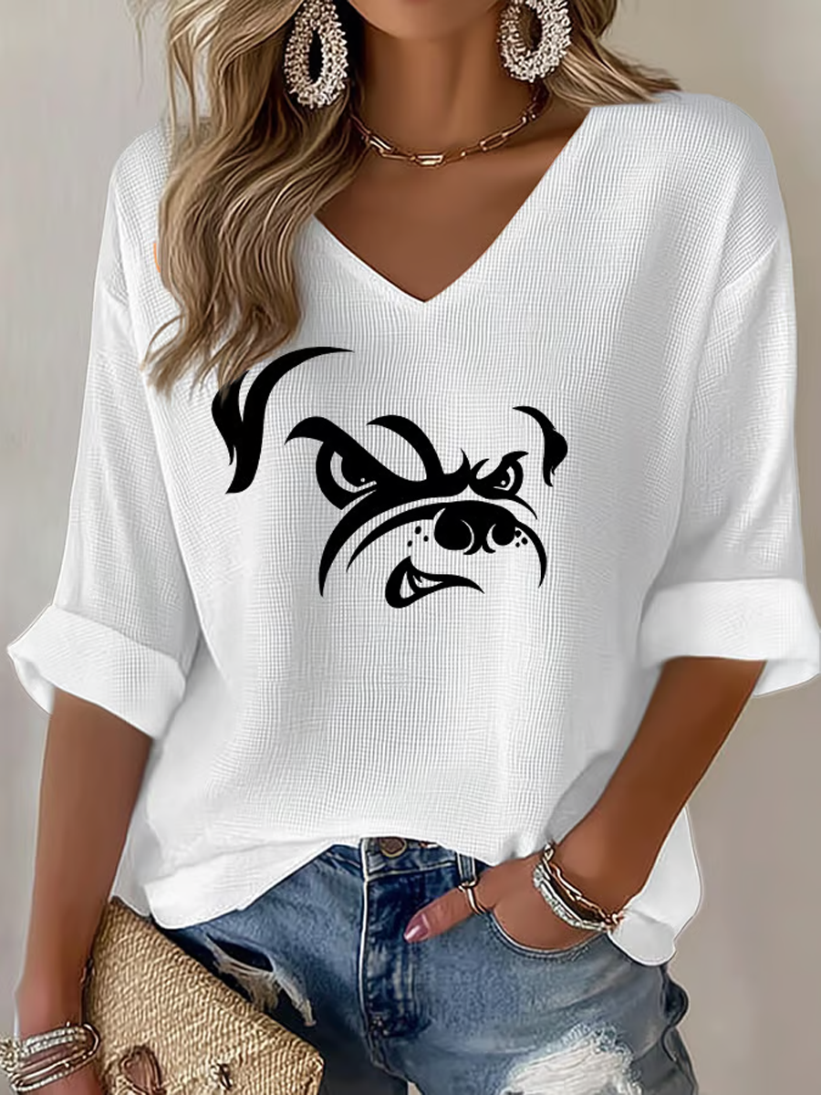 Women's Football Fans Lovers Gameday Casual Waffle T-shirt