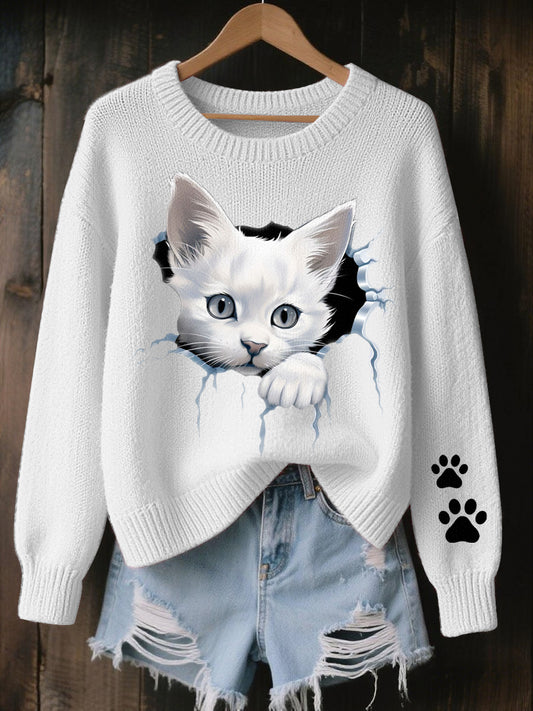 Women's Halloween Cat Cozy Knitted Sweater