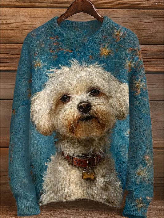 Vintage Abstract Animal Print Casual Sweater