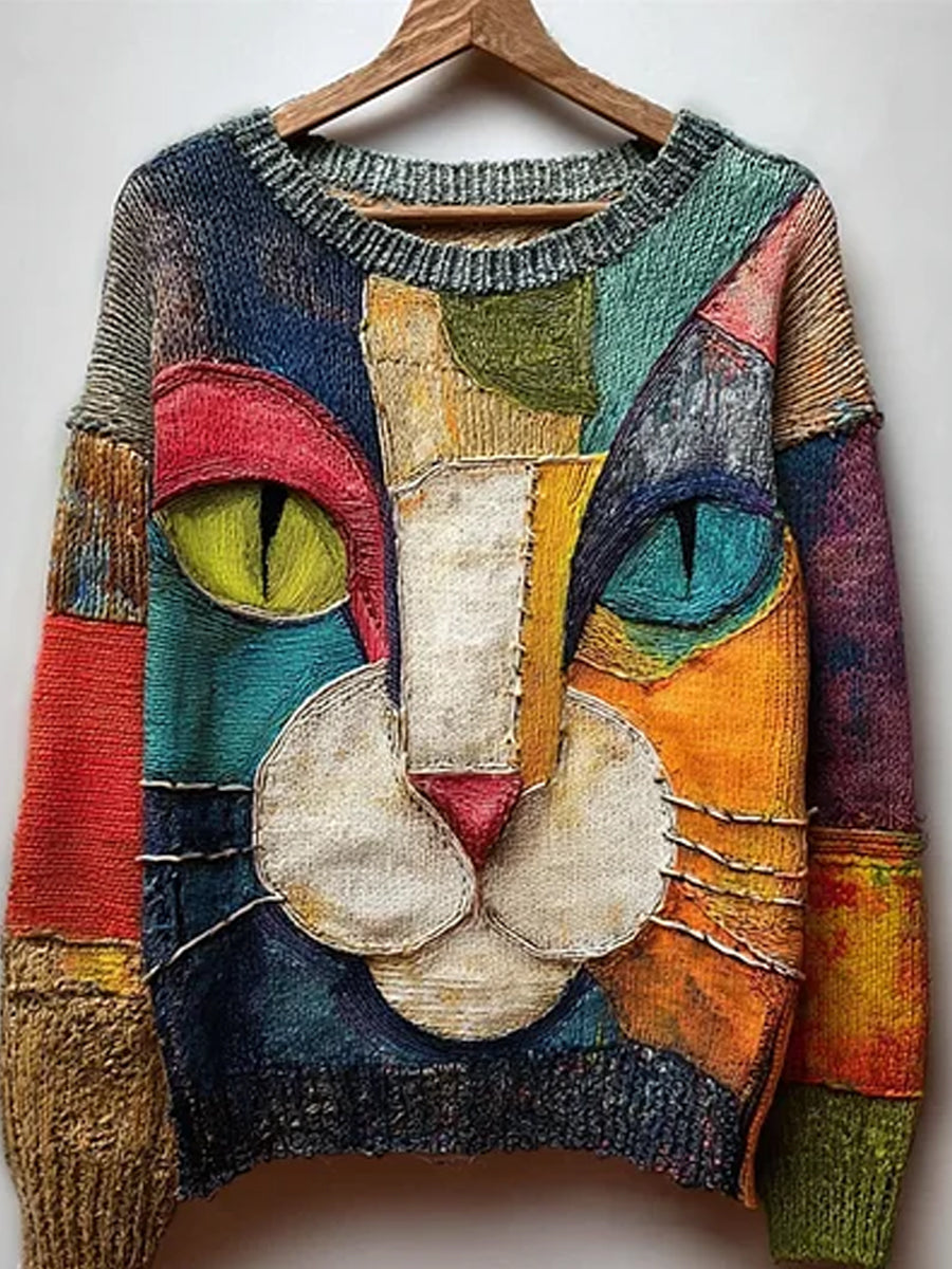 Vintage Abstract Animal Print Casual Sweater
