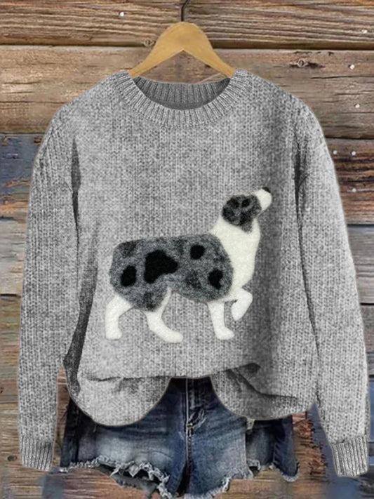 Women's Australian Shepherd Dog Felt Cozy Knit Sweater