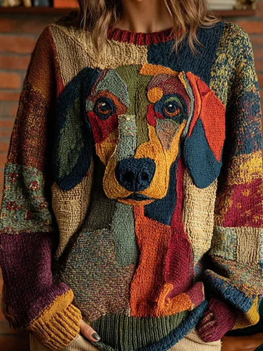 Vintage Abstract Animal Print Casual Sweater