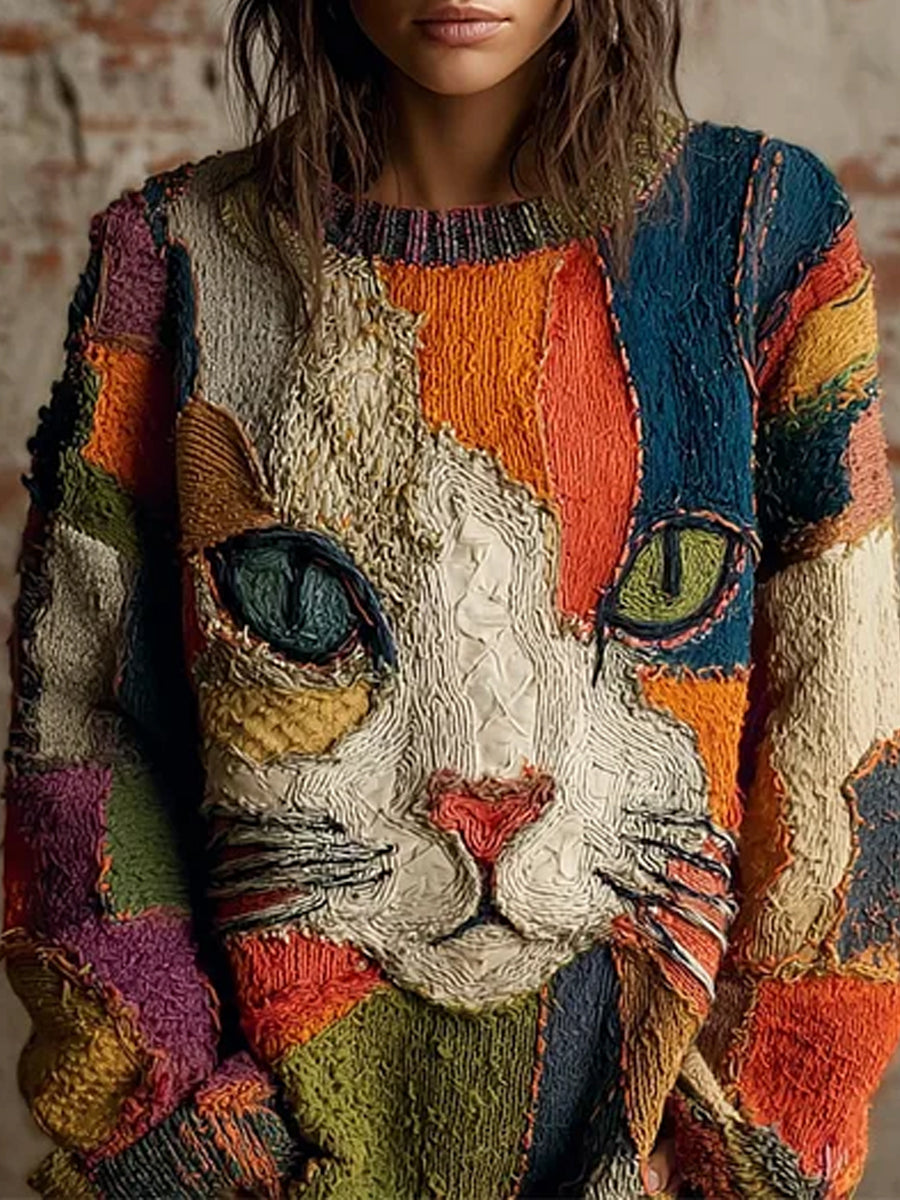 Vintage Abstract Animal Print Casual Sweater