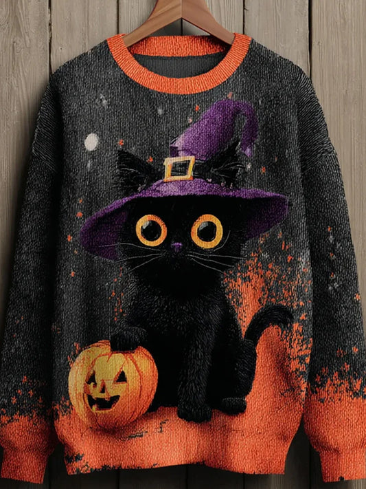 Vintage Abstract Animal Print Casual Sweater