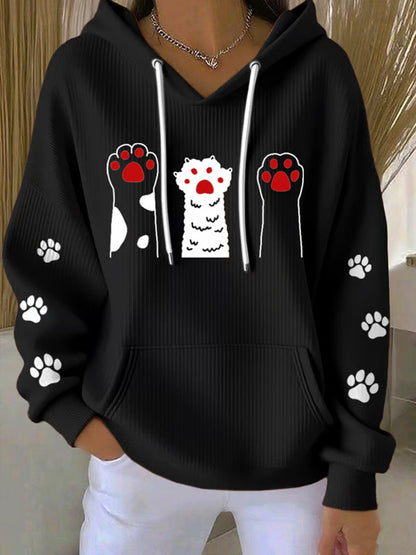 Women's Cat Lover Cute Cat Print Casual Hooded Sweatshirt