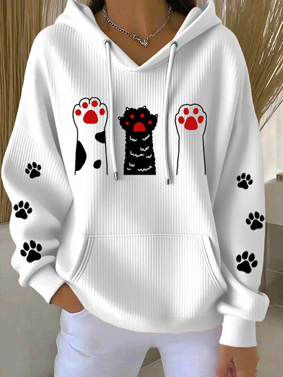 Women's Cat Lover Cute Cat Print Casual Hooded Sweatshirt