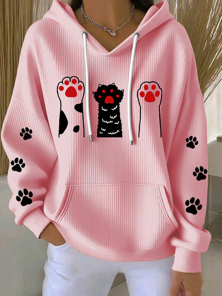 Women's Cat Lover Cute Cat Print Casual Hooded Sweatshirt