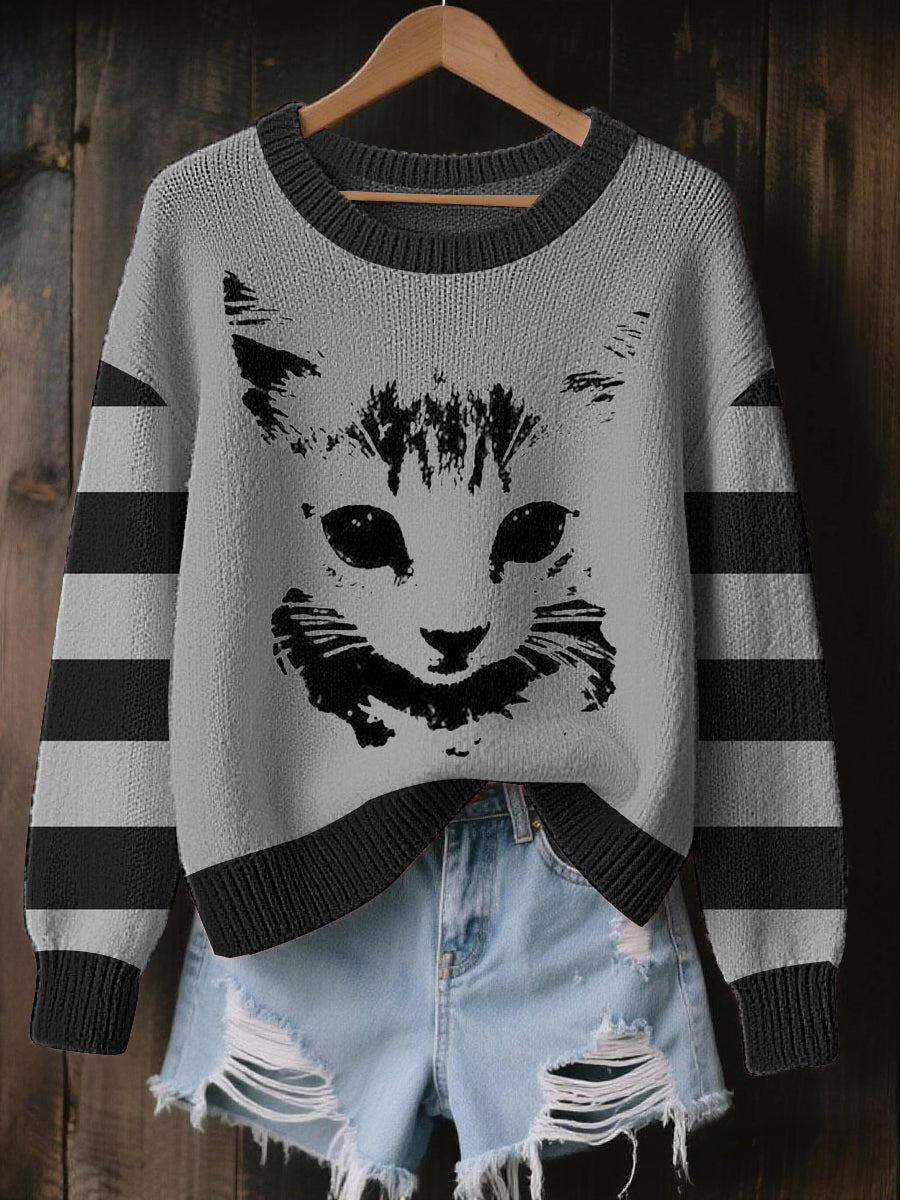 Women's Halloween Cat Cozy Knitted Sweater