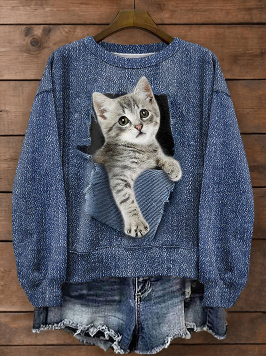 Women's Cat Print Sweatshirt