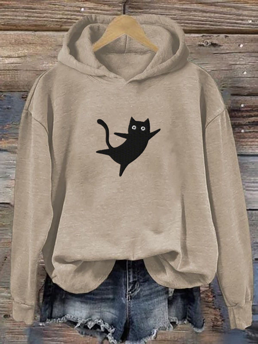 Women's Cute Black Cat Print Sweatshirt Hoodie