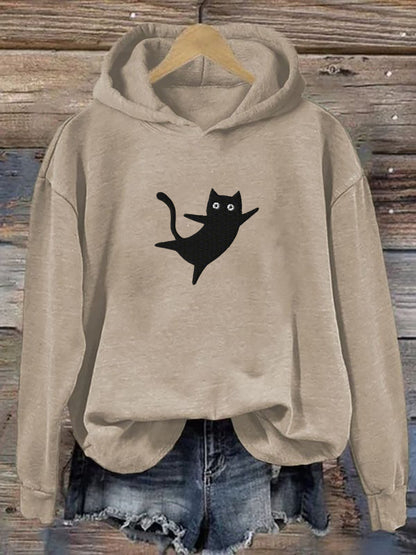 Women's Cute Black Cat Print Sweatshirt Hoodie