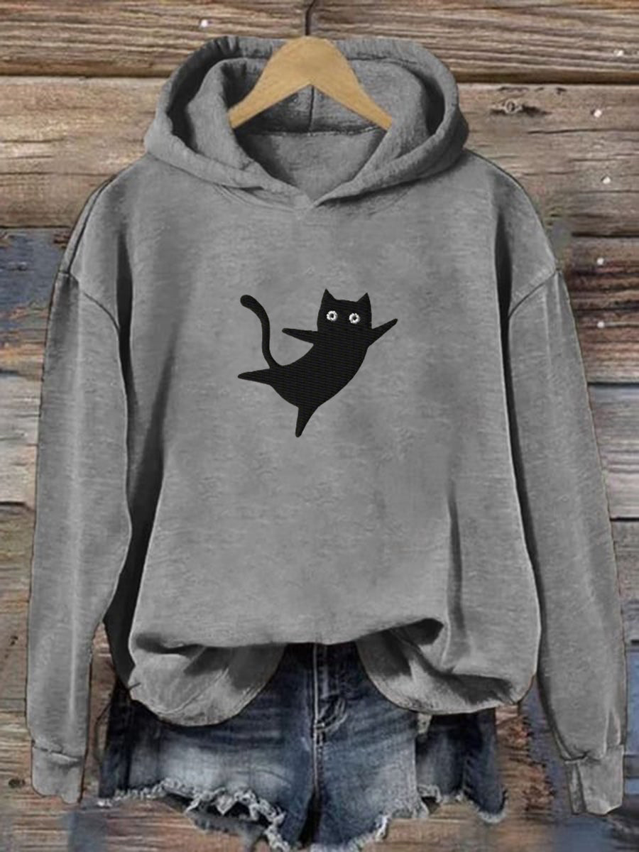 Women's Cute Black Cat Print Sweatshirt Hoodie