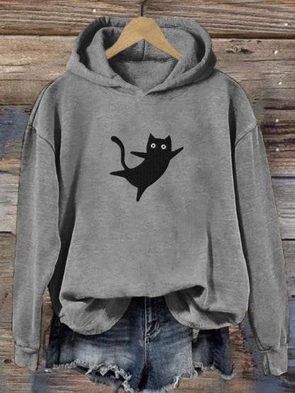 Women's Cute Black Cat Print Sweatshirt Hoodie