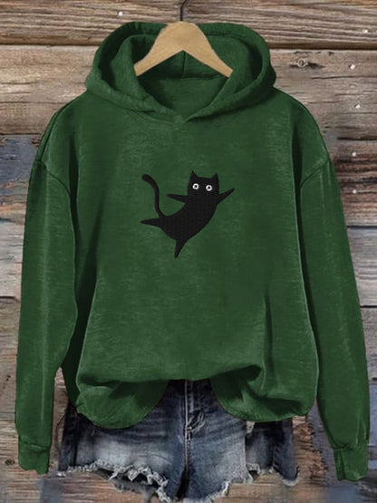 Women's Cute Black Cat Print Sweatshirt Hoodie
