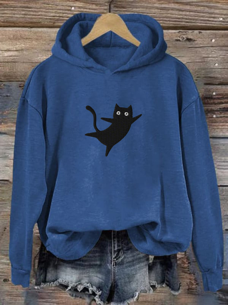 Women's Cute Black Cat Print Sweatshirt Hoodie